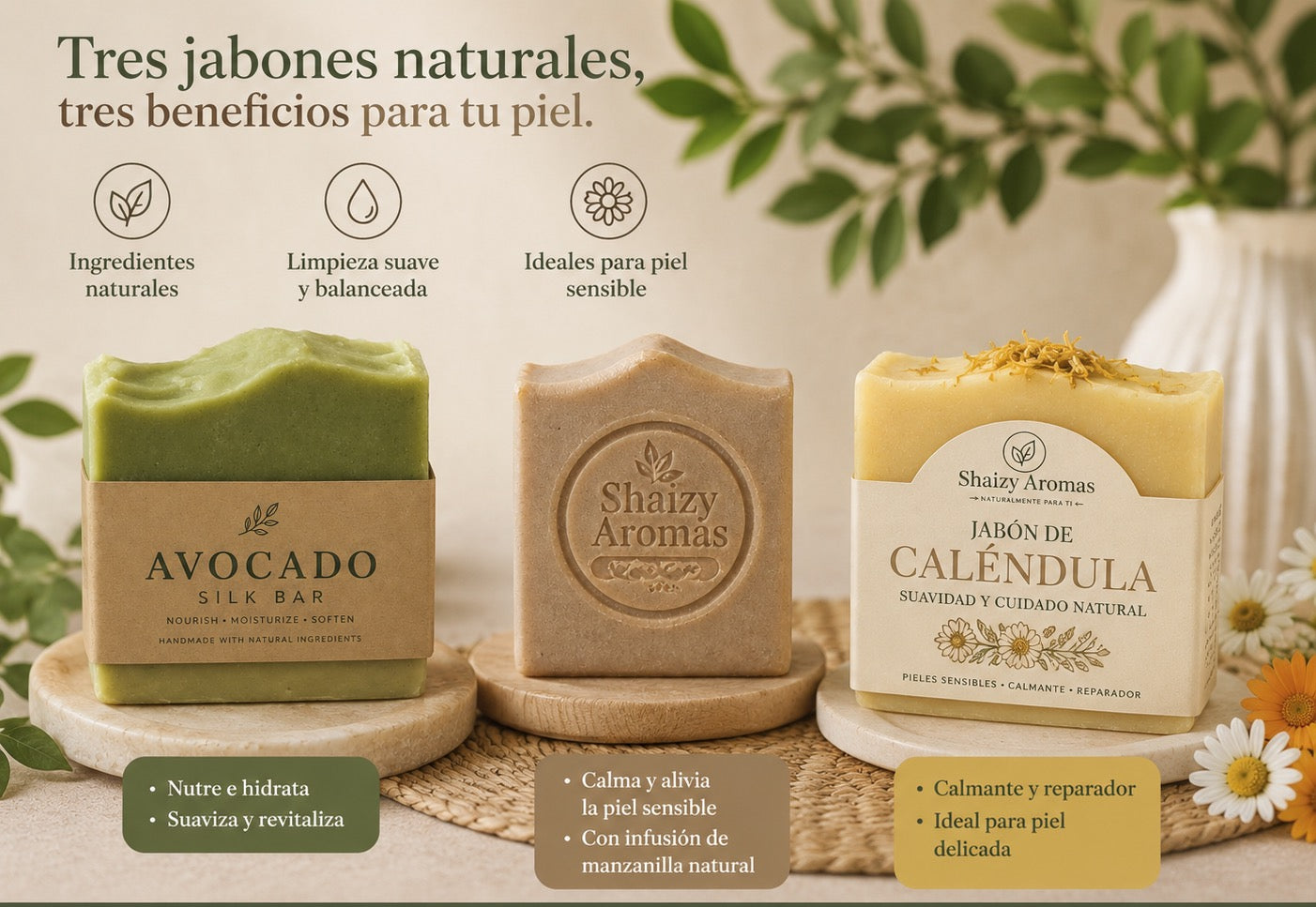 Pack Pieles Sensibles - Avocado Silk, Calamine, Calendula Bloom Bar